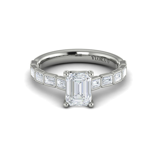Bezeled Emerald Cut Engagement Ring