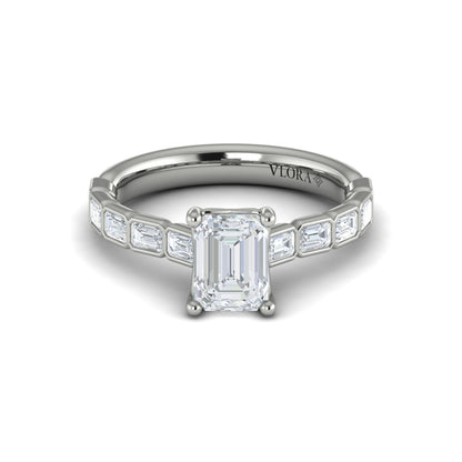 Bezeled Emerald Cut Engagement Ring