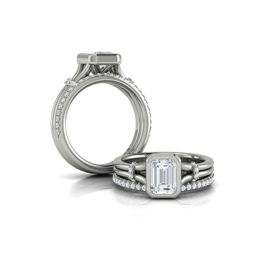 Diamond Accent Bezel Emerald Cut Engagement Ring