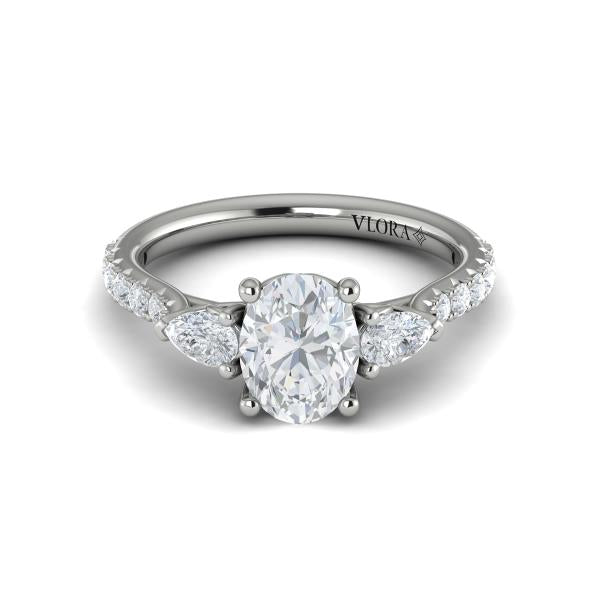 Oval Three Stone Engagement Ring in Platinum by Vlora Bridal