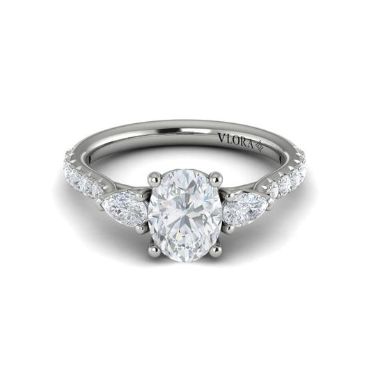 Oval Three Stone Engagement Ring in Platinum by Vlora Bridal