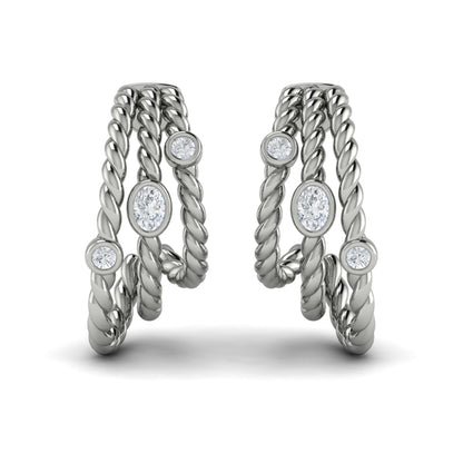 Bezel Set Diamond Rope Hoop Earrings