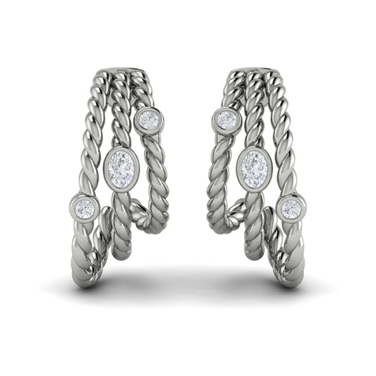 Bezel Set Diamond Rope Hoop Earrings