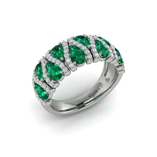 Multi Diamond and Emerald Statement Ring