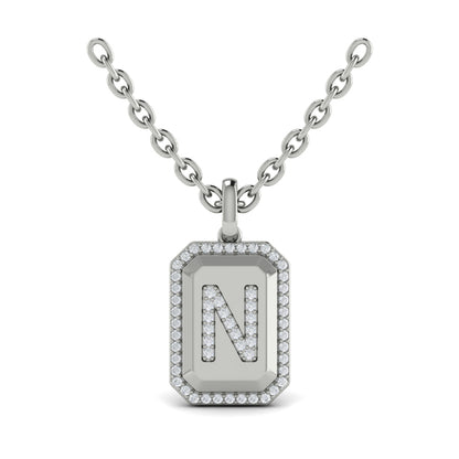 Diamond Medallion Alphabet Pendant Link Necklace, N