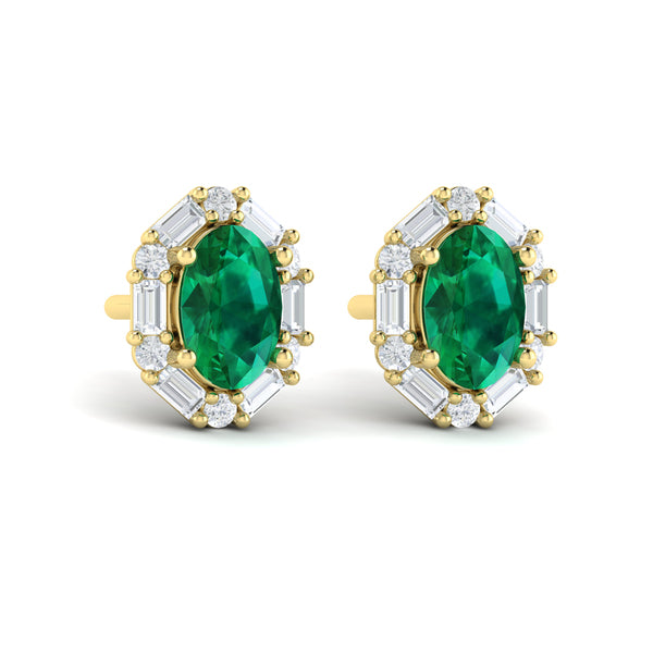 Oval Emerald and Diamond Baguette Earrings