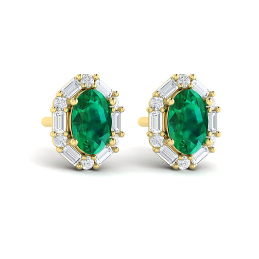 Oval Emerald and Diamond Baguette Earrings