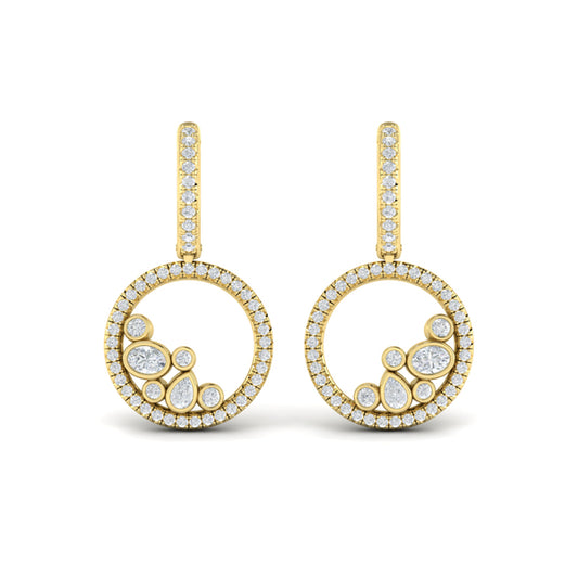Pavé Halo and Bezel Set Diamond Circle Earrings