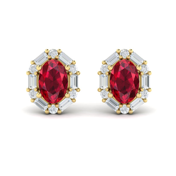 Oval Ruby and Diamond Baguette Earrings