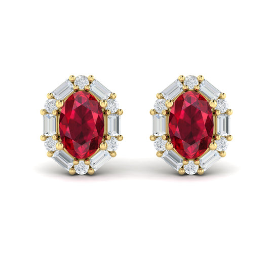 Oval Ruby and Diamond Baguette Earrings
