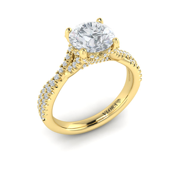 Woven Pave Round Diamond Engagement Ring