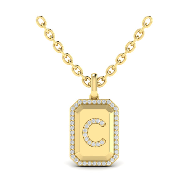 Diamond Medallion Alphabet Pendant Link Necklace, C
