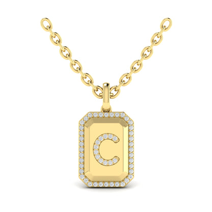 Diamond Medallion Alphabet Pendant Link Necklace, C