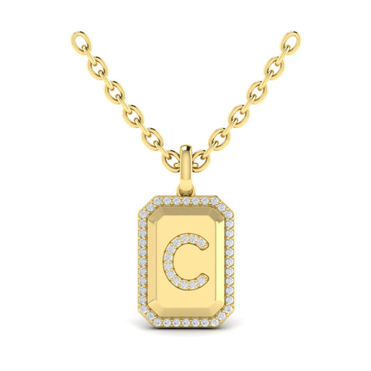 Diamond Medallion Alphabet Pendant Link Necklace, C