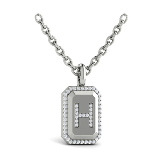 Diamond Medallion Alphabet Pendant Link Necklace, H