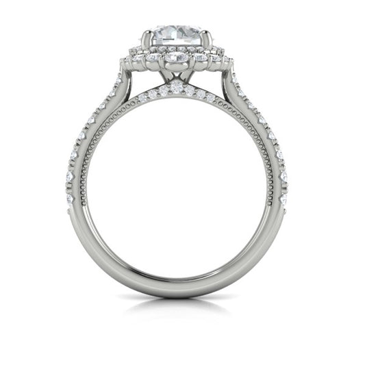 Cathedral Arch Double Halo Round Engagement Ring
