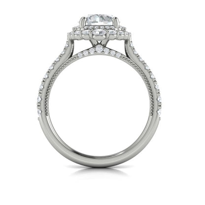 Cathedral Arch Double Halo Round Engagement Ring
