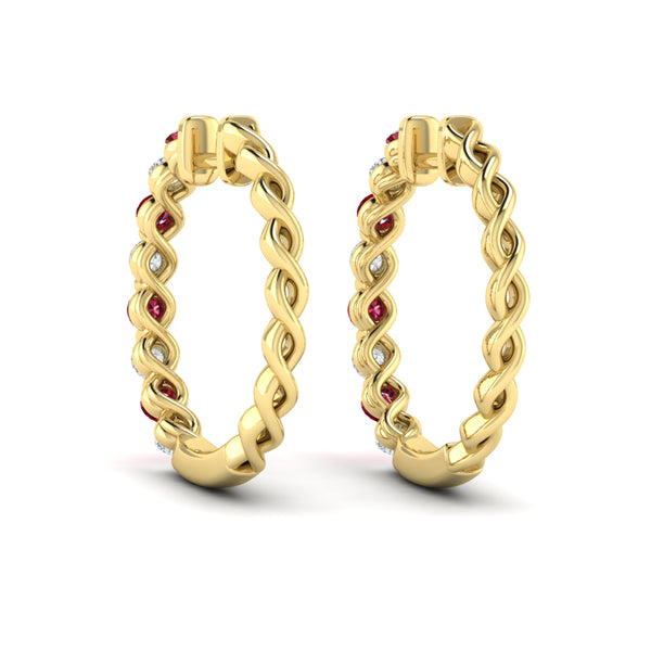 Diamond and Ruby Twist Hoop Earrings