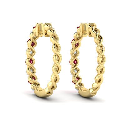 Diamond and Ruby Twist Hoop Earrings