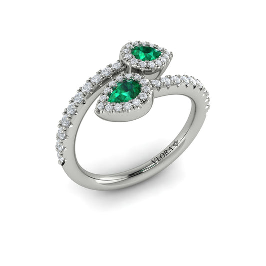 Diamond Wrapped Pear Emerald Ring