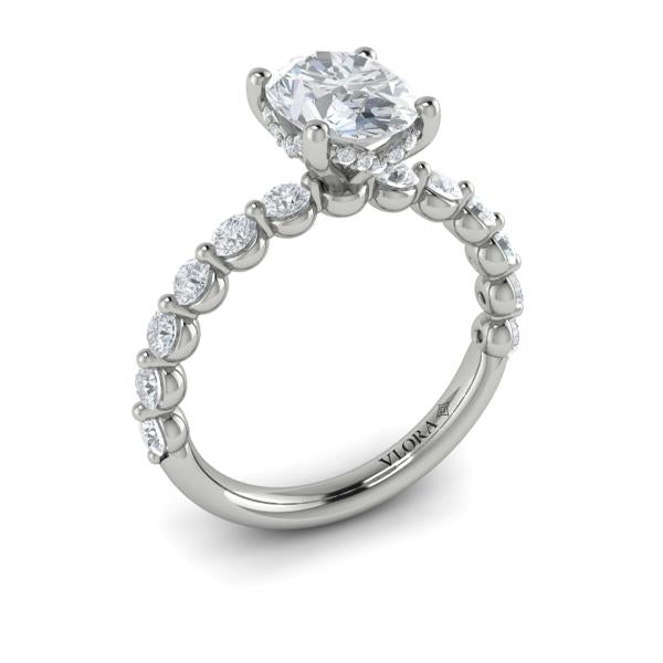Classic Oval Engagement Ring with Floating Diamond Band