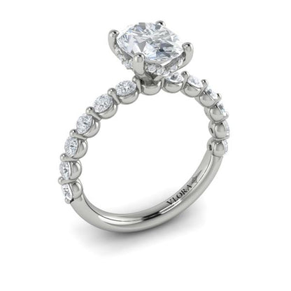 Classic Oval Engagement Ring with Floating Diamond Band
