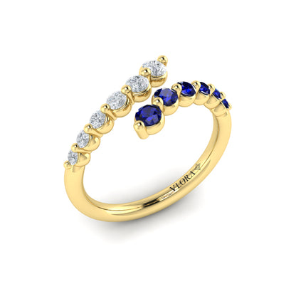 Diamond and Blue Sapphire Open Wrap Ring
