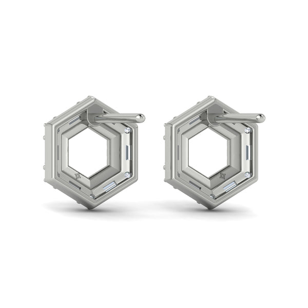 Diamond Baguette Double Row Open Honeycomb Stud Earrings