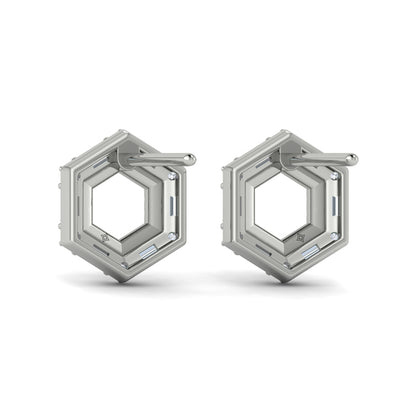 Diamond Baguette Double Row Open Honeycomb Stud Earrings