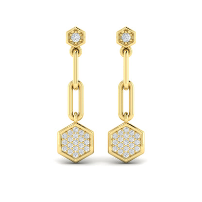 Diamond Honeycomb Link Long Drop Statement Earrings