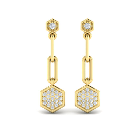 Diamond Honeycomb Link Long Drop Statement Earrings