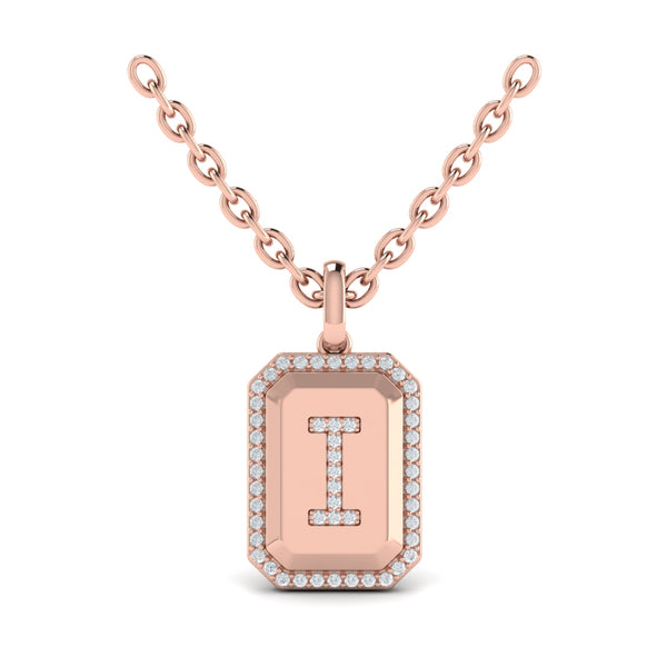 Diamond Medallion Alphabet Pendant Link Necklace, I