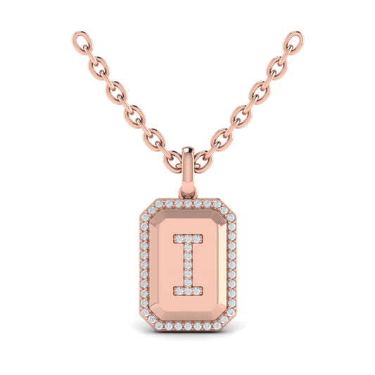 Diamond Medallion Alphabet Pendant Link Necklace, I