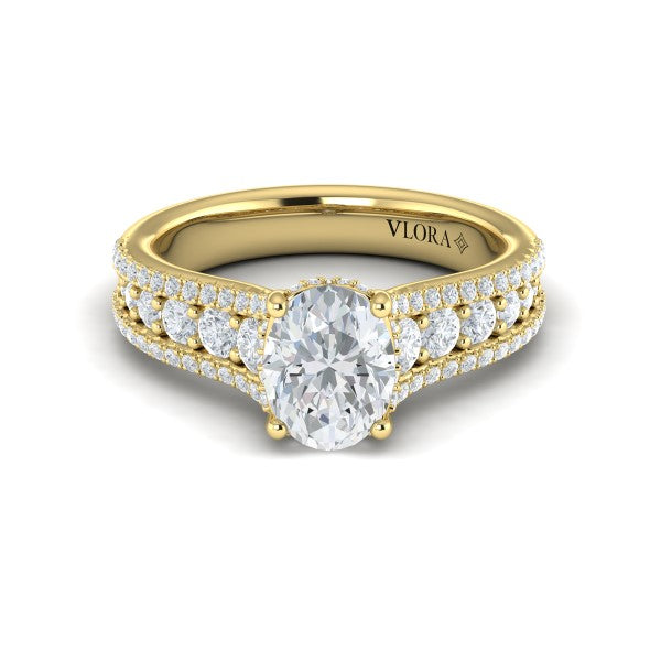 Bold Cathedral Oval Diamond Engagement Ring