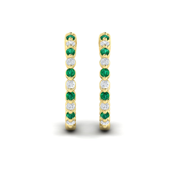 Inside Out Diamond and Emerald  Hoop Earrings