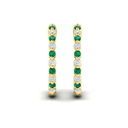 Inside Out Diamond and Emerald  Hoop Earrings