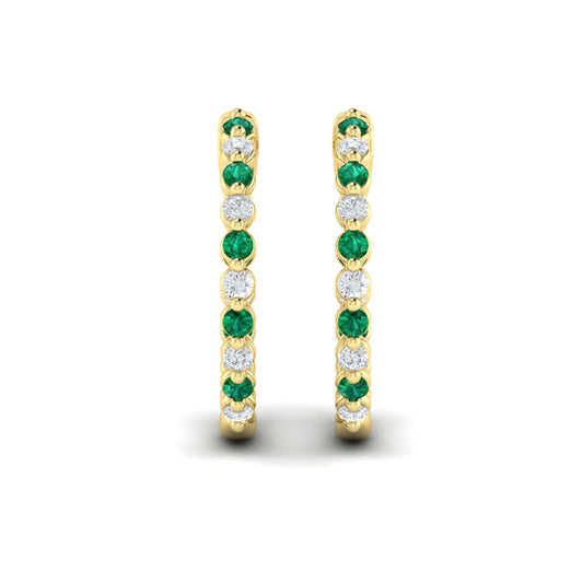 Inside Out Diamond and Emerald  Hoop Earrings