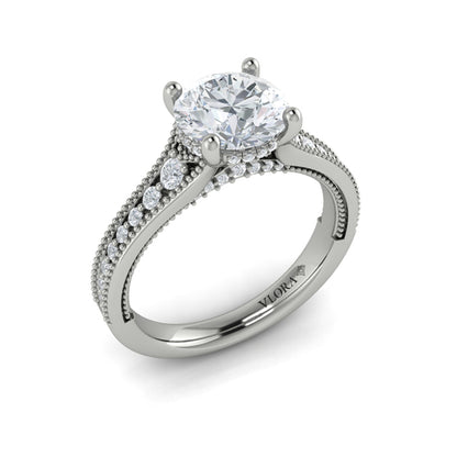 Round Classic, Modern Vintage Engagement Ring in Platinum by Vlora Bridal