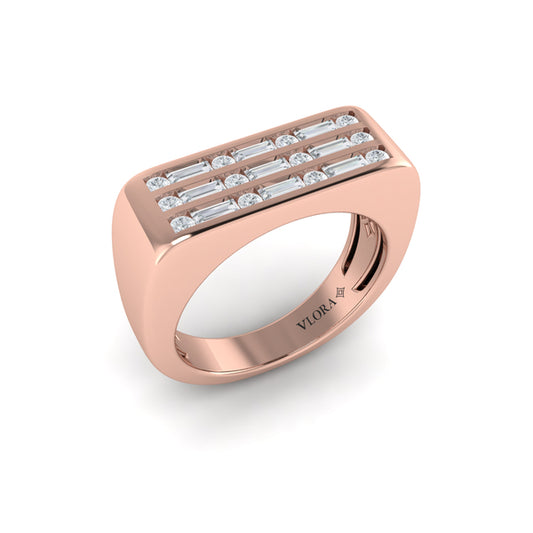 Diamond Baguette and Round Flat Top Ring