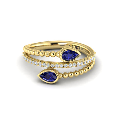 Double Pear Shaped Sapphire and Diamond Wrap Ring