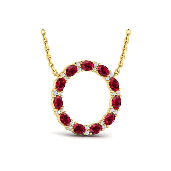 Oval Ruby and Diamond Open Circle Pendant Necklace