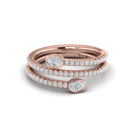 Diamond Three Row Oval Diamond Wrap Ring