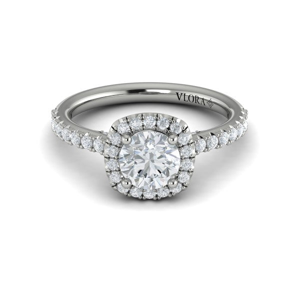 Round Halo Engagement Ring in Platinum by Vlora Bridal