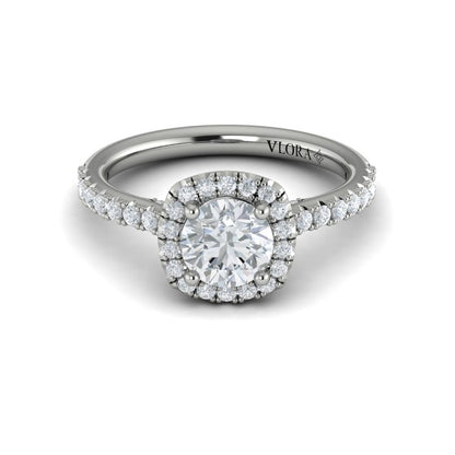 Round Halo Engagement Ring in Platinum by Vlora Bridal