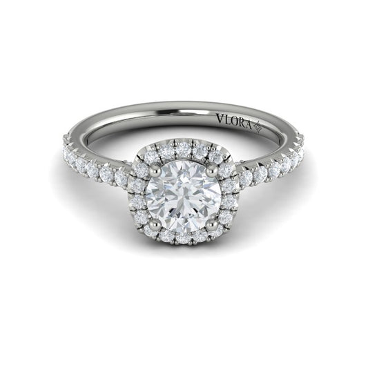 Round Halo Engagement Ring in Platinum by Vlora Bridal