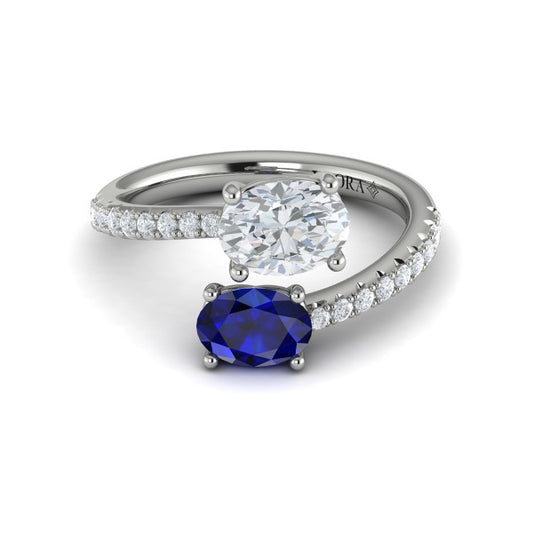 Kissing Diamond and Sapphire Engagement Ring