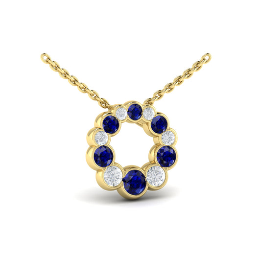 Diamond and Sapphire Circle Bezel Pendant