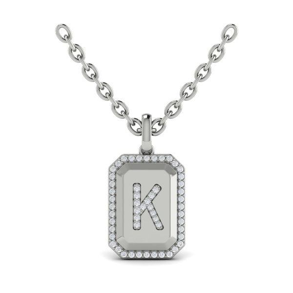 Diamond Medallion Alphabet Pendant Link Necklace, K