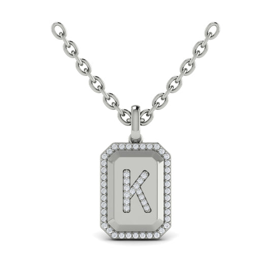 Diamond Medallion Alphabet Pendant Link Necklace, K