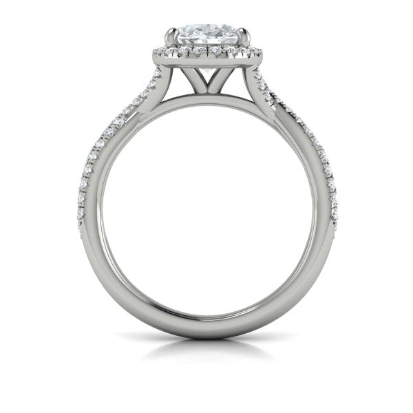 Oval Halo Engagement Ring in Platinum by Vlora Bridal